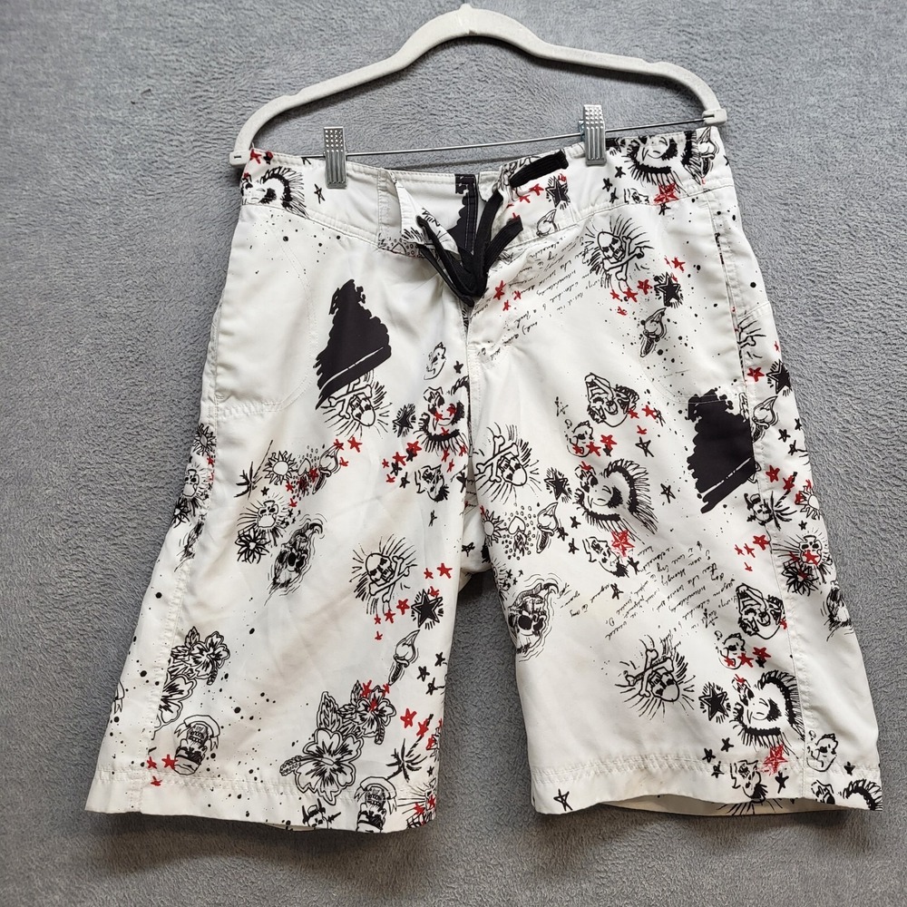 American Rag Cie Men Swimwear 31 White Y2K Grunge Skull Board Shorts READ